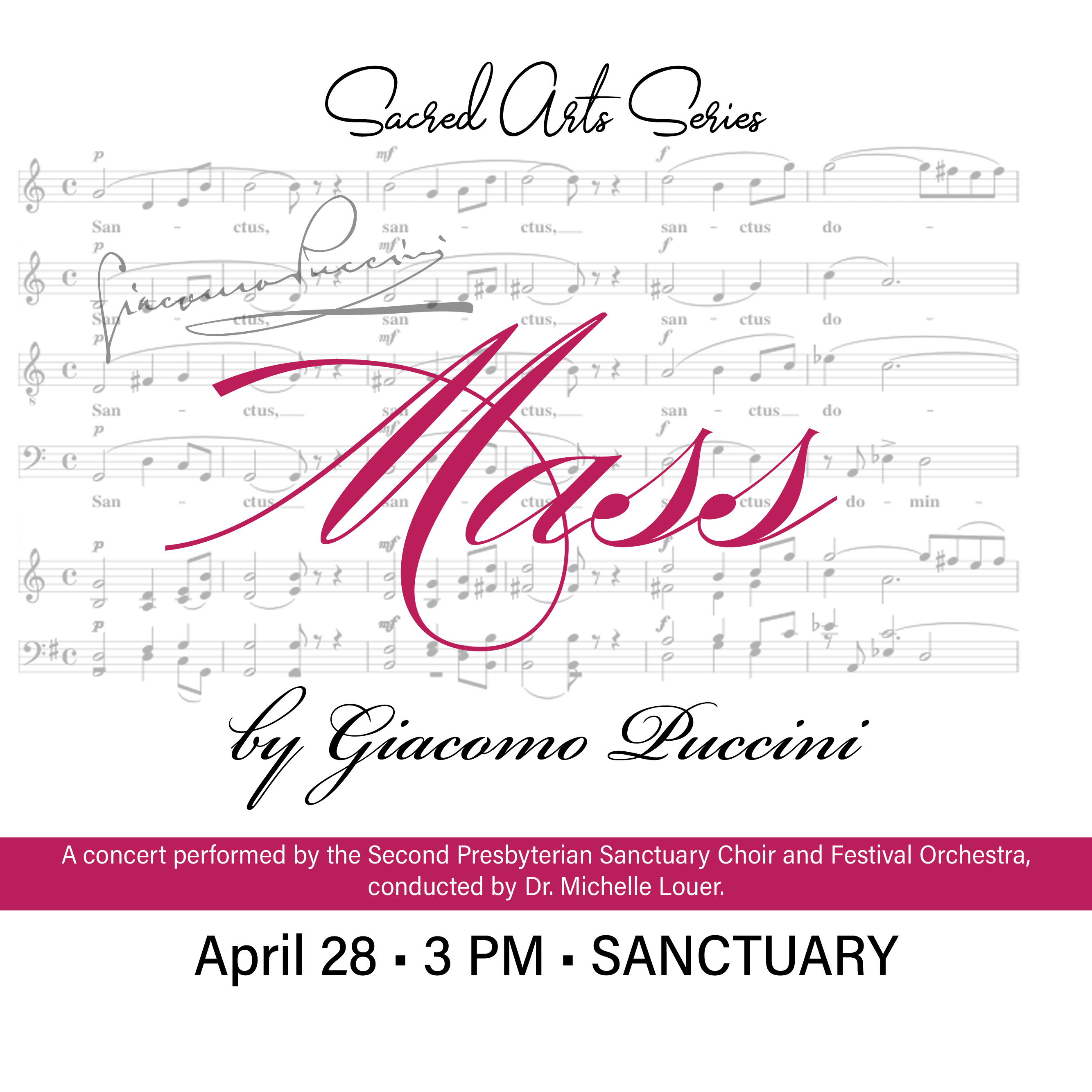 April 28
A concert performed by the Second Presbyterian Sanctuary Choir and Festival Orchestra, conducted by Dr. Michelle Louer.
